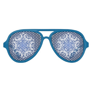 Snow Flake Retro Party Shades, White Aviator Sunglasses