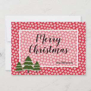 Snow Flakes And Evergreen Trees Flat Holiday Card