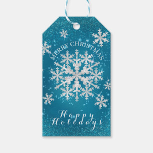 Snow Flakes Aqua White Gift Tags