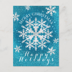 Snow Flakes Aqua White Postcard