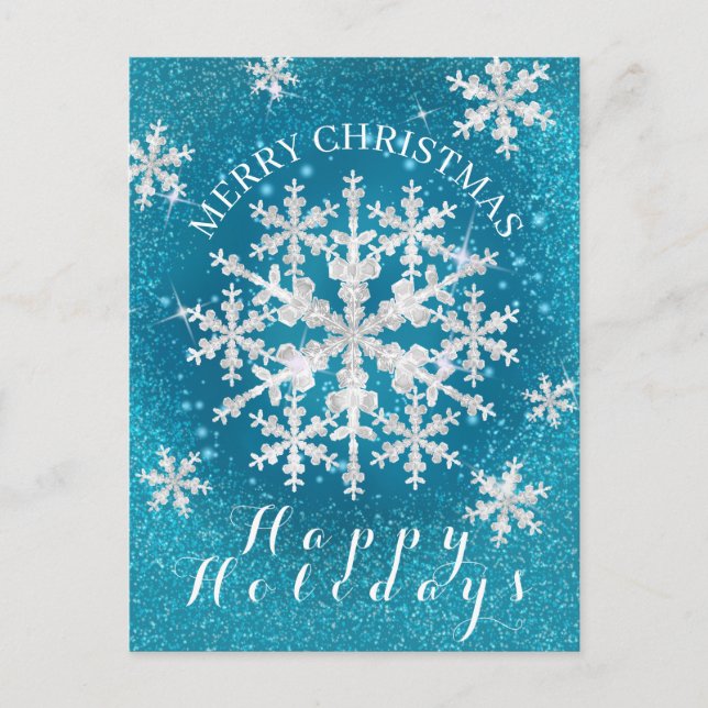 Snow Flakes Aqua White Postcard (Front)