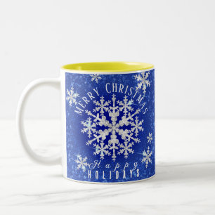 Snow Flakes Blue Two-Tone Coffee Mug