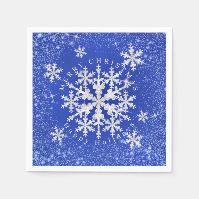 Snow Flakes Blue White  Napkin (Front)
