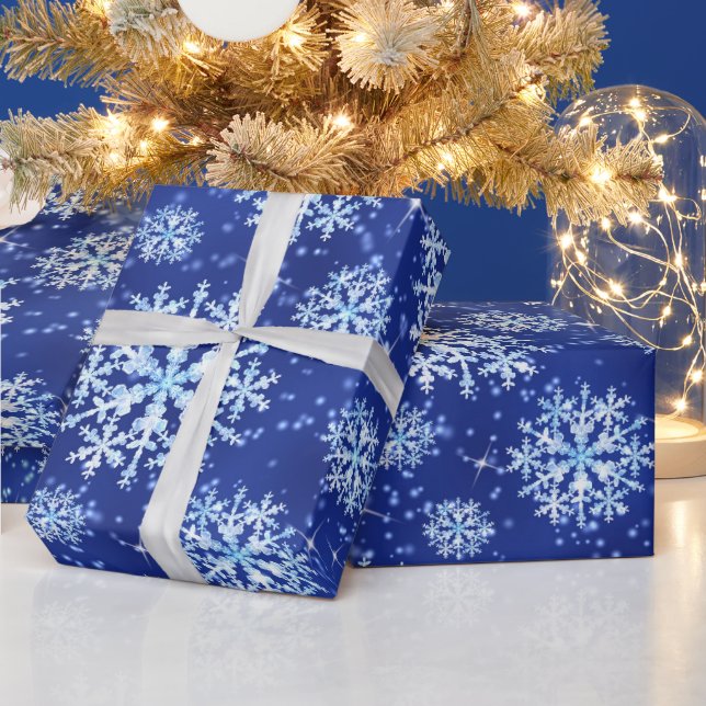 Snow Flakes Blue Wrapping Paper (Holidays)