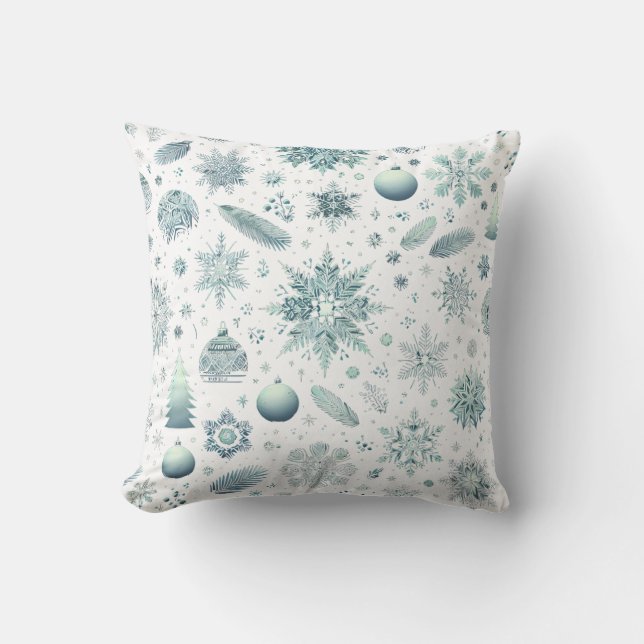 Snow Flakes Christmas Throw Pillow (Front)