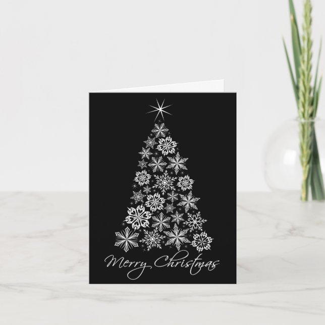 Snow Flakes Christmas Tree Family Photo Holiday Card (Front)