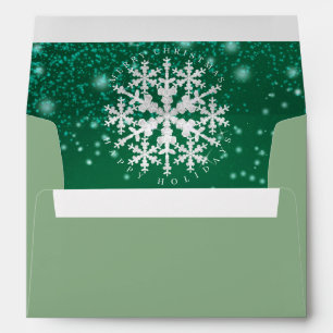 Snow Flakes Green White Envelope