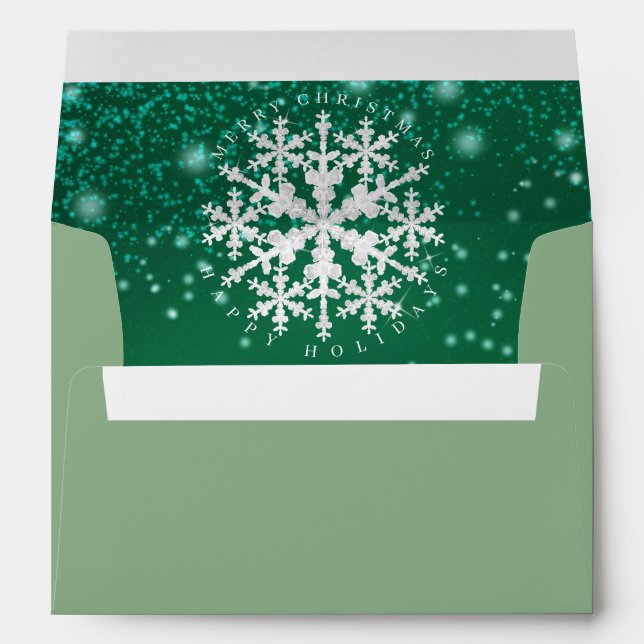 Snow Flakes Green White Envelope (Back (Bottom))