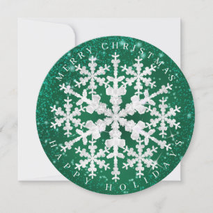 Snow Flakes Green White Holiday Card