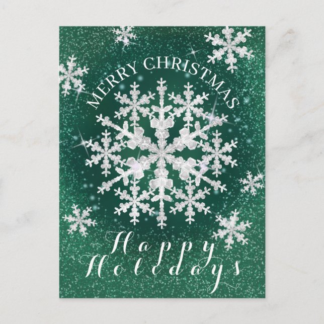 Snow Flakes Green White Postcard (Front)