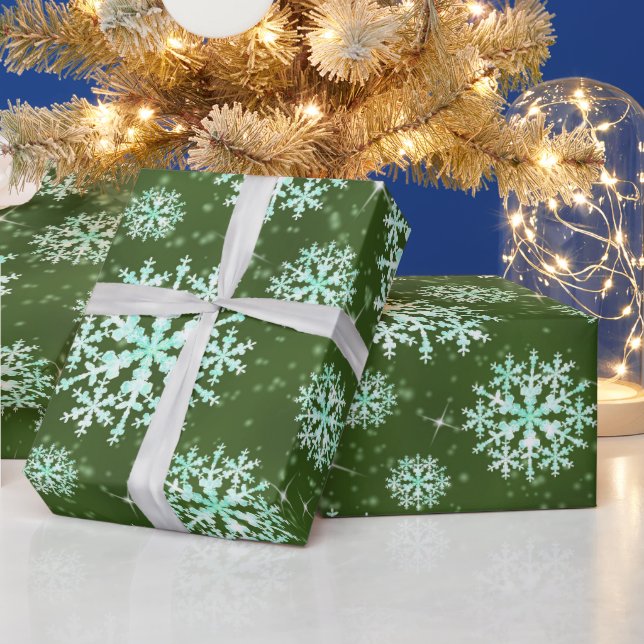 Snow Flakes Green Wrapping Paper (Holidays)