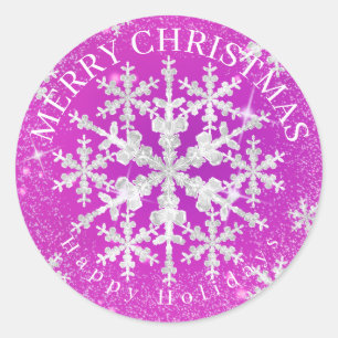 Snow Flakes Magenta Classic Round Sticker