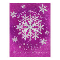 Snow Flakes Magenta White Glossy Poster