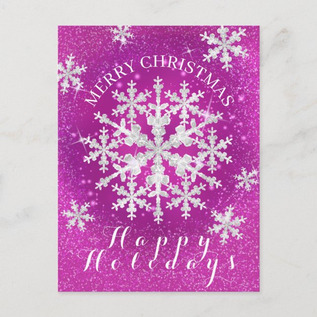 Snow Flakes Magenta White Postcard (Front)