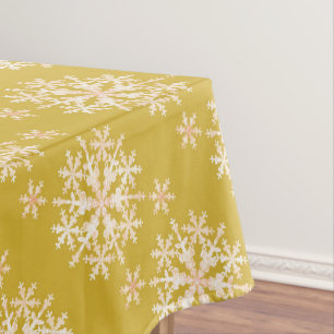 Snow Flakes Mustard White Tablecloth