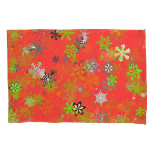 SNOW FLAKES ON RED PILLOWCASE