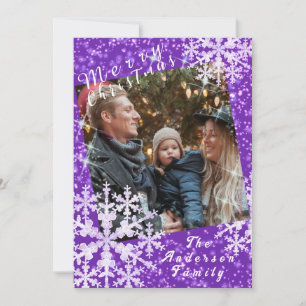 Snow Flakes Photo Purple Holiday Card