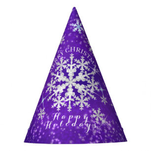 Snow Flakes Purple White Party Hat