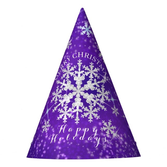 Snow Flakes Purple White Party Hat (Front)