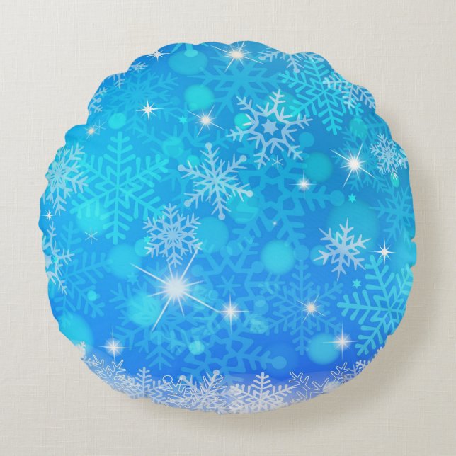 Snow flakes round throw pillow. cushion (Front)