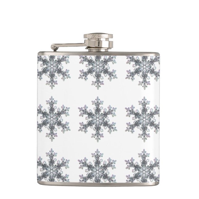 Snow flakes, winter wonderland  hip flask (Front)