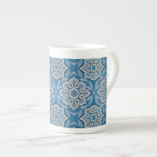 Snow flower, floral pattern, blue & grey snowflake bone china mug