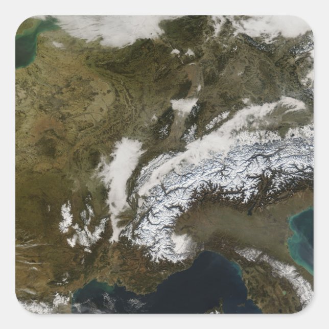 Snow, fog, and low clouds in western Europe Square Sticker (Front)