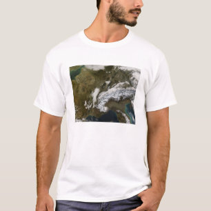 Snow, fog, and low clouds in western Europe T-Shirt
