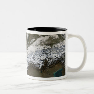 Snow, fog, and low clouds in western Europe Two-Tone Coffee Mug