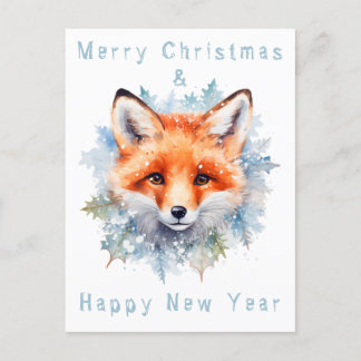 Snow fox and Christmas Postcard