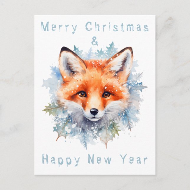 Snow fox and Christmas Postcard (Front)