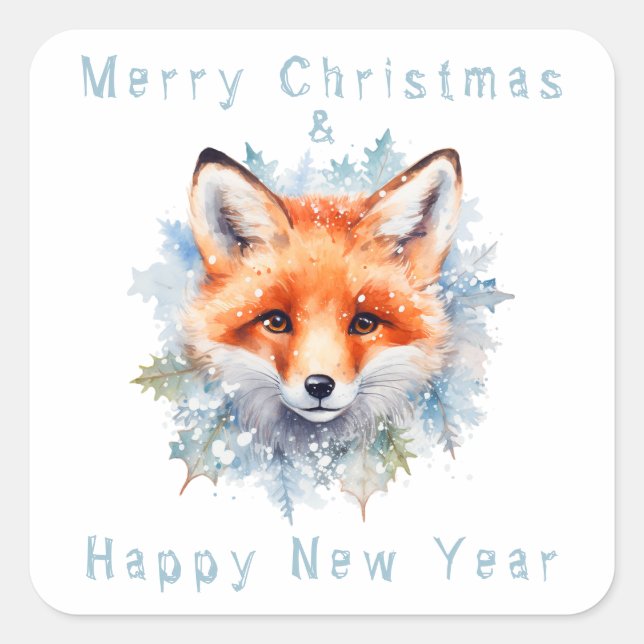 Snow fox and Christmas Square Sticker (Front)