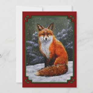 Snow Fox Festive Holiday Red Invitation