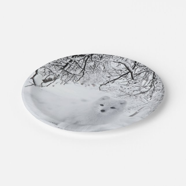 Snow Fox in Winter Woods Paper Plate (Angled)