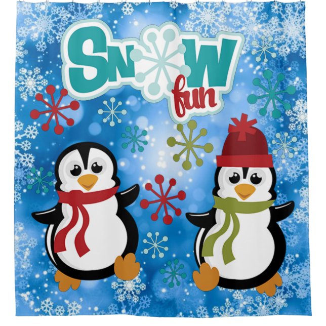 Snow Fun Penguins Shower Curtain (Front)
