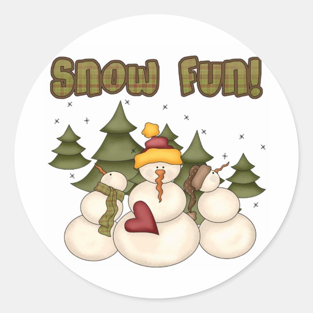 Snow Fun Two Tshirts and Gifts Classic Round Sticker (Front)