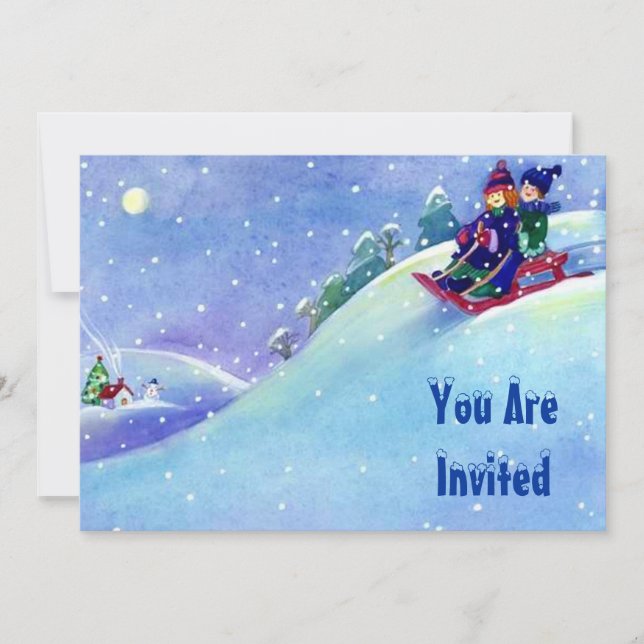 Snow Fun Winter Sledding Party Invitations Custom (Front)
