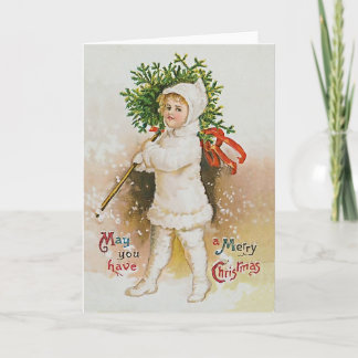 Snow Girl in White Christmas Card