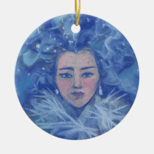Snow Girl, winter fantasy art, Christmas New Year Ceramic Ornament