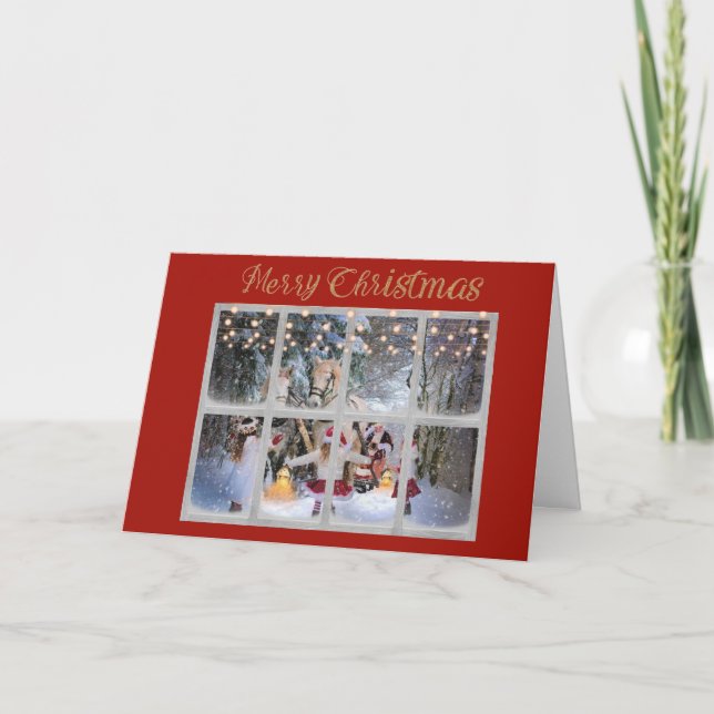 Snow Glittering Lights Christmas Scene Holiday Card (Front)