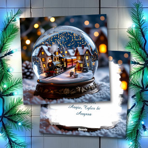 Snow glob Vintage Train Christmas Personalised Holiday Card