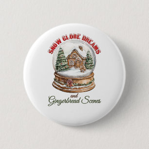 Snow Globe and Gingerbread House Christmas Holiday 6 Cm Round Badge