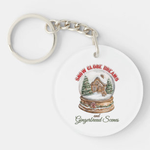 Snow Globe and Gingerbread House Christmas Holiday Key Ring