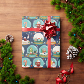 Snow Globe Christmas Gnome Gingerbread House Denim Wrapping Paper