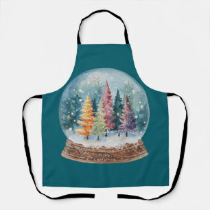 Snow Globe Colorful Christmas Tree Forest Apron