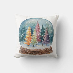 Snow Globe Colorful Christmas Tree Forest Cushion