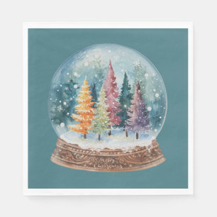 Snow Globe Colorful Christmas Tree Forest Napkin
