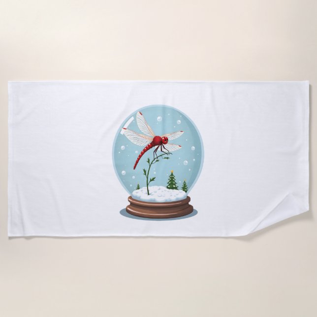 Snow Globe Dragonfly Beach Towel (Front)