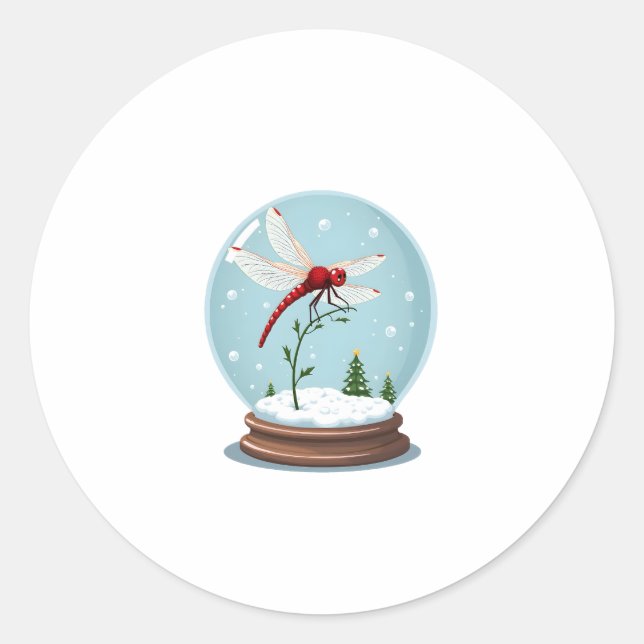 Snow Globe Dragonfly Classic Round Sticker (Front)