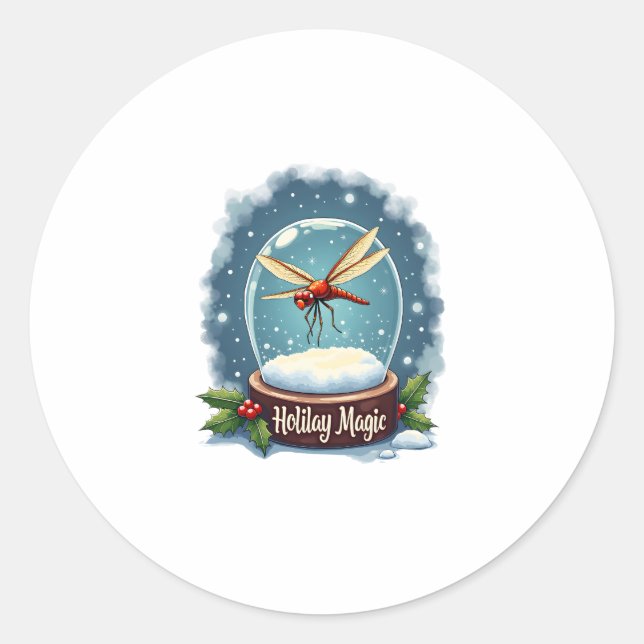 Snow Globe Dragonfly Classic Round Sticker (Front)